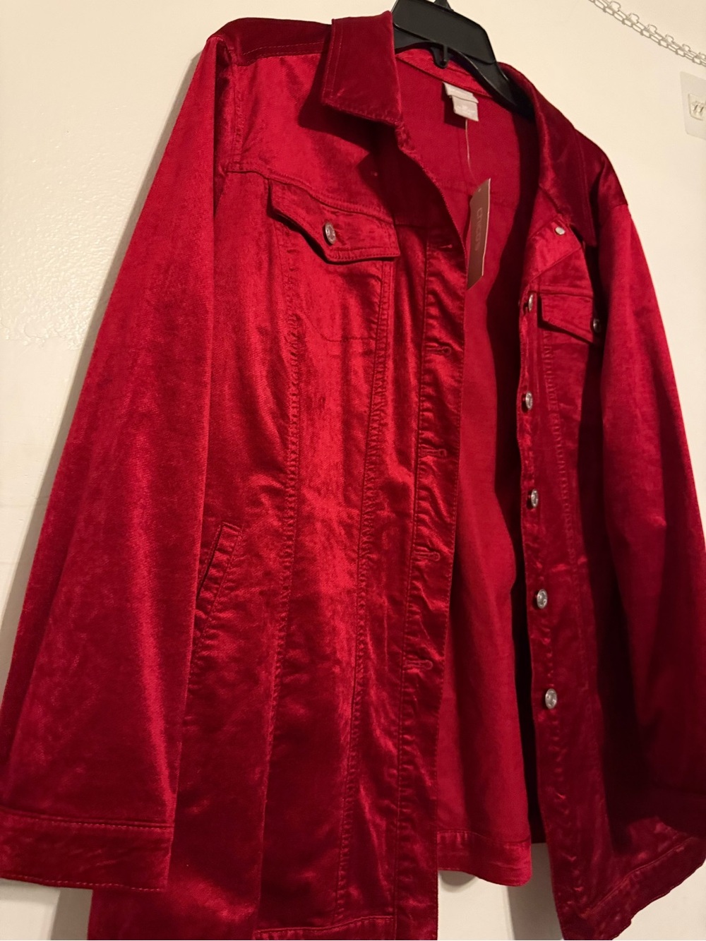 NWT CHICO'S Elongated Classic Velveteen Jacket Red Button Up Stretch Size 3P - Picture 8 of 11